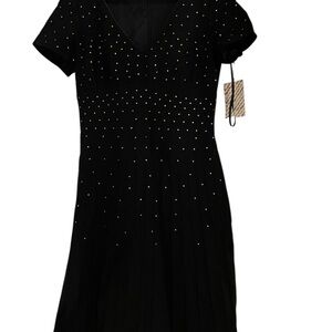 Ann Klein Elegant Black Dress with Studded Details -NWT (Sz 8) -100% Wool
